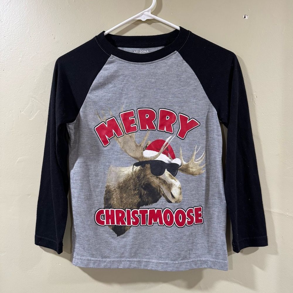 Arizona Jean Co size M 10/12 Gray MERRY CHRISTMOOSE christmas long sleeve Shirt